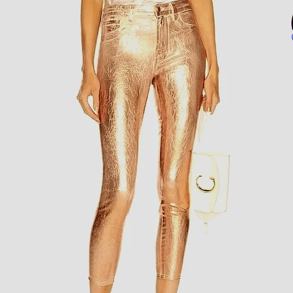 L'AGENCE Margot High Rise Skinny in Petal & Light Rose Gold Foil Sz 25 - Picture 3 of 12